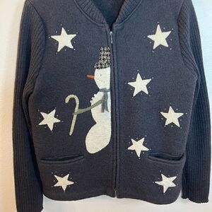Christopher & Banks sweater women sz large  winter snowman zip front black wool